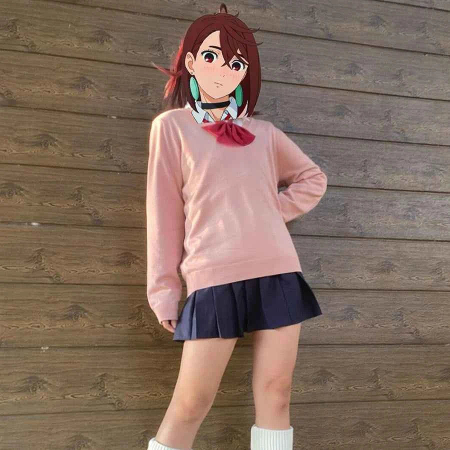 JK Uniform Ayase Momo Cosplay Sweather Suit High School Students Outfits Skirt Dandadan COS Costume Carnival Party Pink