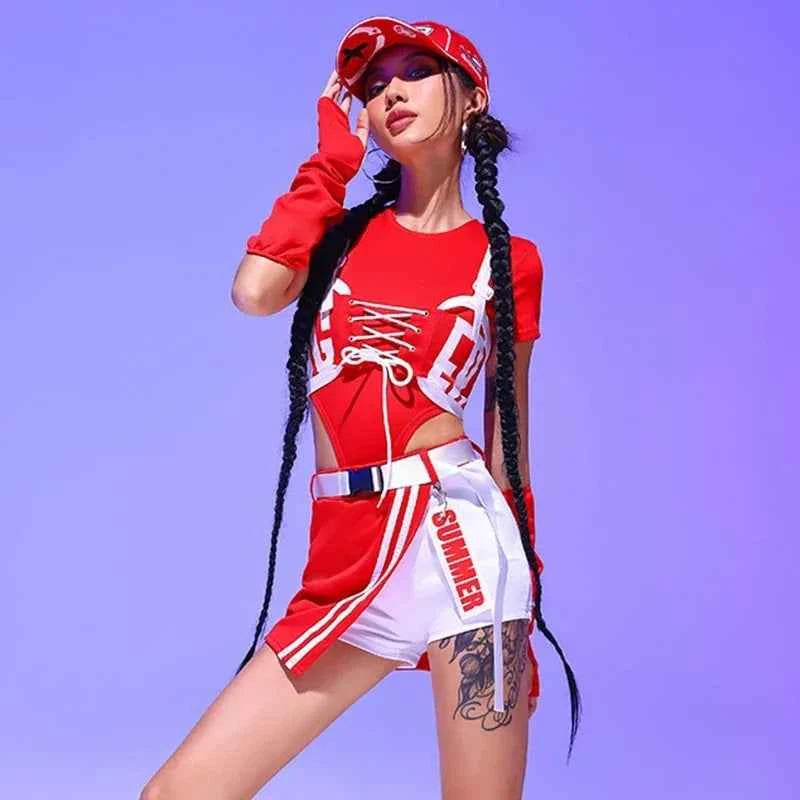 Drag Queen DJ Clothing Stage Wear Nightclub Gogo Dance Costume Women Kpop Jazz Dance Performance Clothes Red Hip Hop Suit