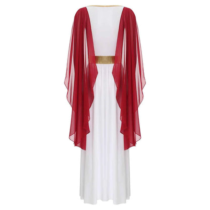 Womens Ancient Greek Princess Dress Goddesses Toga Costume for Halloween Carnival Party Deity Queen Cosplay Chiffon Robe Gown