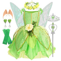 Summer Girls Tinkerbell Fairy Dresses Up for Girls Costume Kids Cosplay Flower Fairy Princess Clothes Christmas Party Outfit
