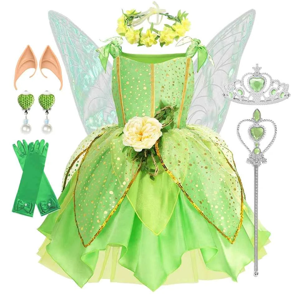 Summer Girls Tinkerbell Fairy Dresses Up for Girls Costume Kids Cosplay Flower Fairy Princess Clothes Christmas Party Outfit