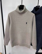 High end brand velvet sweater men's new fashion designer exquisite pony embroidery winter thick warm high neck knitted pullover