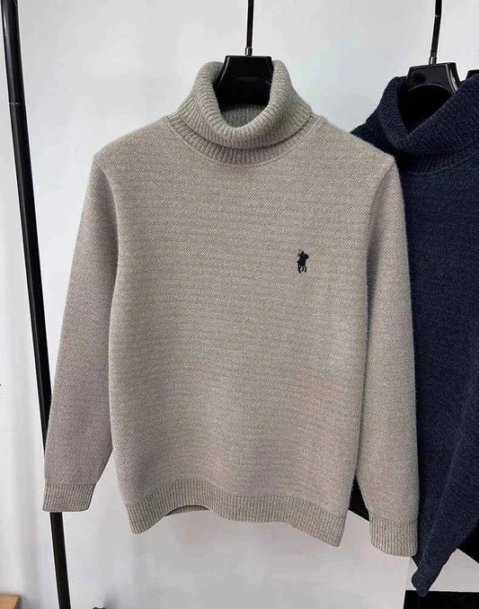 High end brand velvet sweater men's new fashion designer exquisite pony embroidery winter thick warm high neck knitted pullover