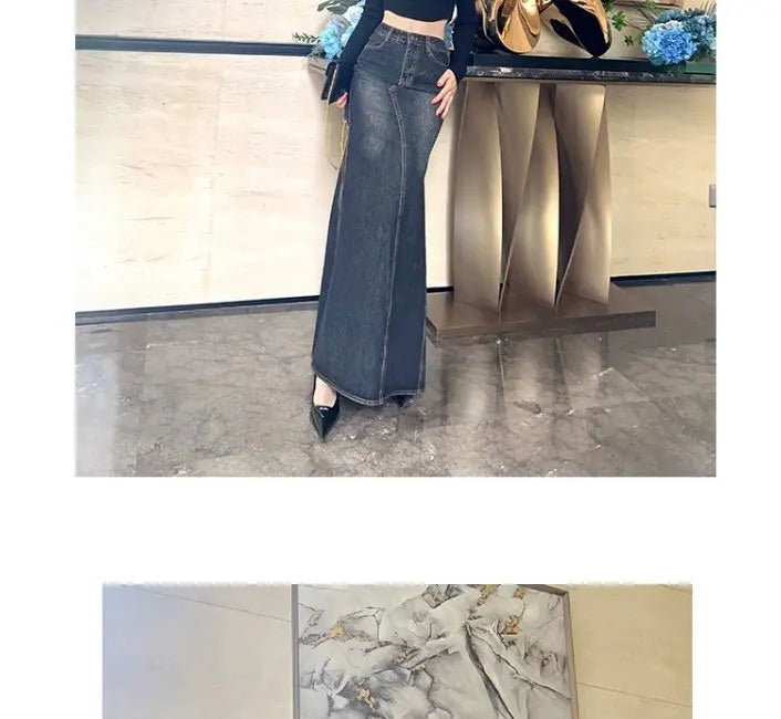 Maxi Skirt Women Casual Mermaid Streatwear High Waist Zipper Denim Skirts Y2k Streetwear Loose Long Mom Jeans Ankle Lenth Summer - SS69