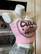 Crop Tops Fashion Summer Tanks Women Clothing Sweet Pink Letter Backless Tunic Camis Harajuku Chain Sexy Y2k Vest Ropa Mujer SS69