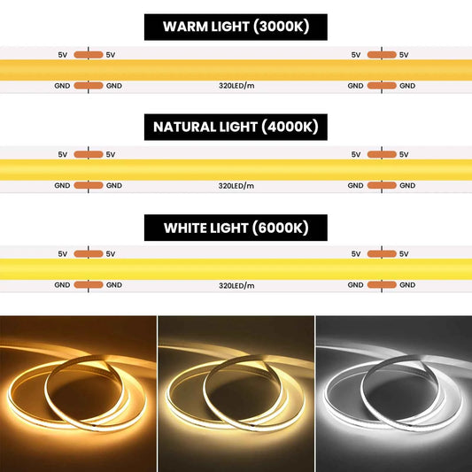 DC 5V USB COB Strip 3MM 5MM 8MM White/Pink/Red/White/Yellow/Yellow/Ice Blue/Green Flexible Ribbon Rope Home Decor TV Backlight