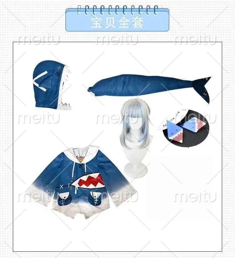 in stock Hololive ENG Gawr Gura Cosplay Costume Cute Shark Costume Hoodie For Women Halloween Youtuber Cosplay