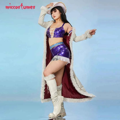 Miccostumes Women's Anime Cosplay Costume Bra and Miniskirt with Long Coat and Hat Halloween Cosplay Costumes