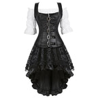 Brown Pirate Dress Plus Size Faxu Leather Steampunk Corset Dress with Shoulder Off Blouse Cosplay Pirate Costume for Women SS69