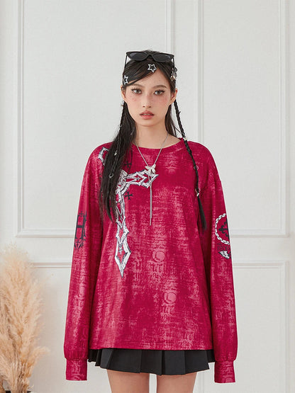 Women s Vintage Graphic Tops Gothic Long Sleeve Round Neck Loose T-Shirts Streetwear Grunge Tops SS69