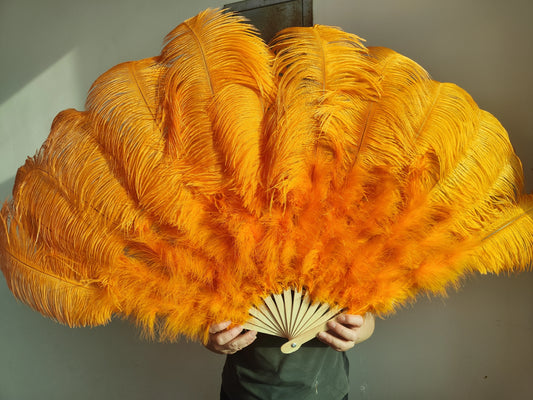 Handheld Big White Ostrich Feather Fan 100CM 130CM Feathers for Carnival Stage Performance Belly Dance 13 Bone Crafts Fan