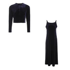 2024 Autumn Women Solid Color New Sleeveless Dress Single-breasted Long-sleeved Cardigan And Long Robes Female Casual Clothes