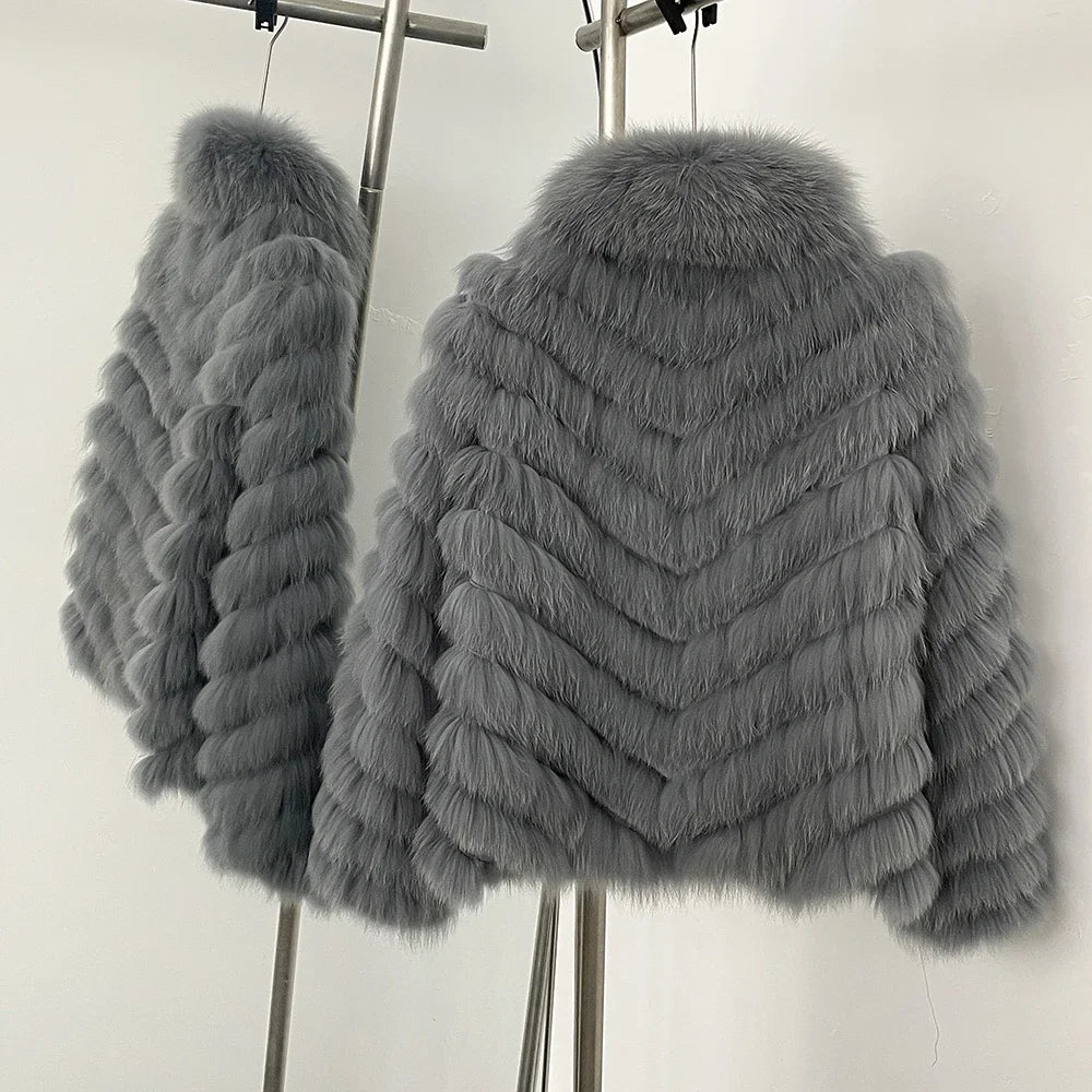 OFTBUY Women's Real Fox Fur Coat - Thick Warm Winter Jacket