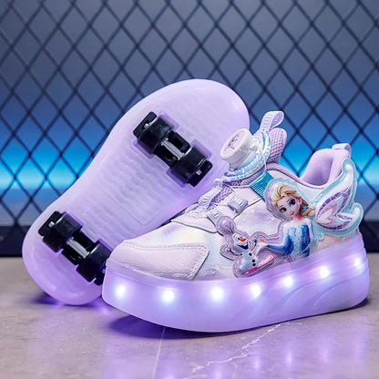 Disney Princess Two Wheels Children's Led Light Roller Skate Shoes For Girls 2025 Glowing Sports Luminous Sneakers