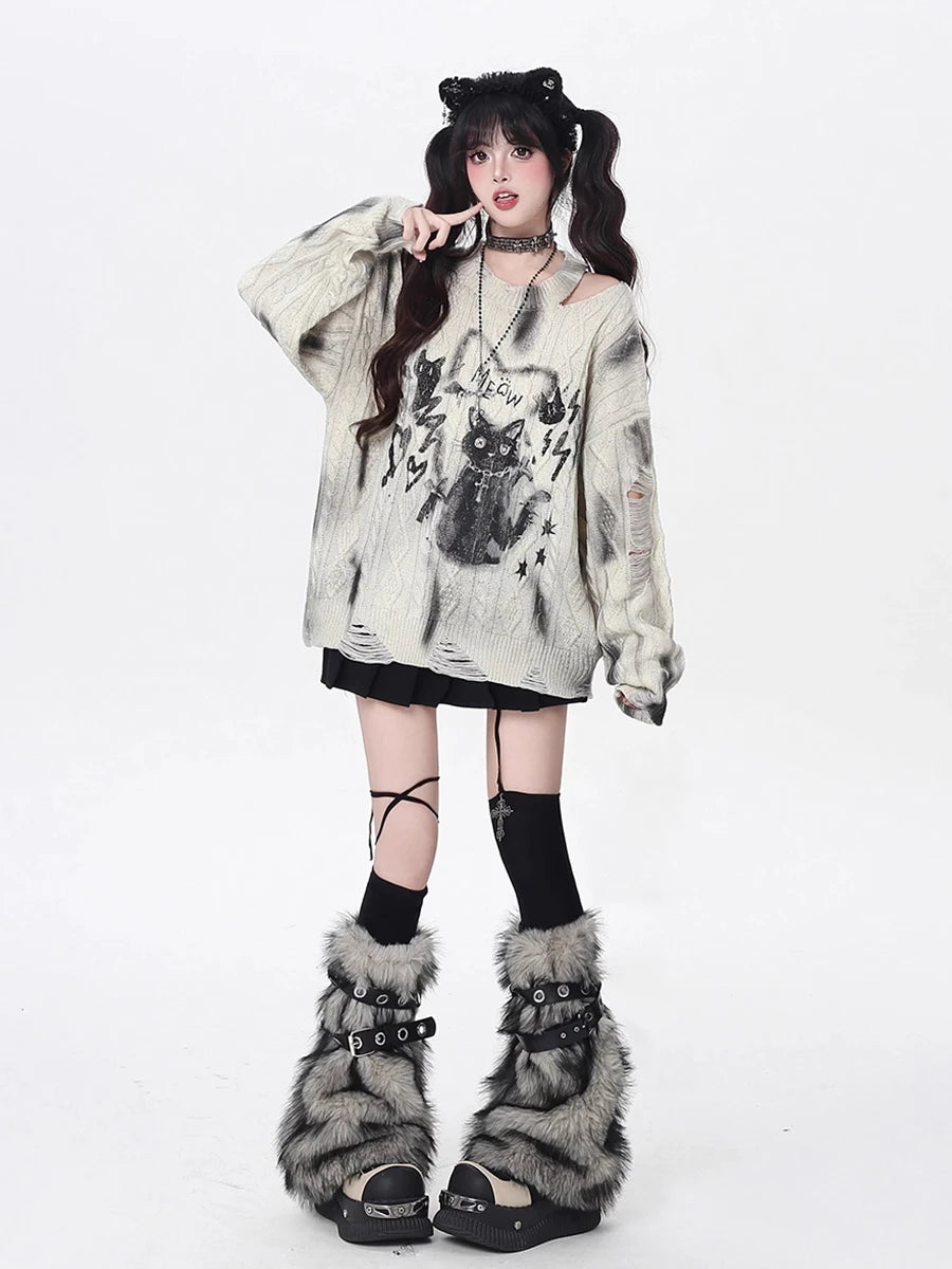 REDDACHiC Faux Fur Leg Warmers with Belt - Vintage Y2k Gyaru Boots Cover