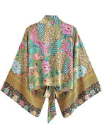 Boho Queens Peacock Short Robe Kimono Swimsuits Women Fashion Floral Batwing Sleeves Rayon Bohemian Bikini Cover Ups Beachwear