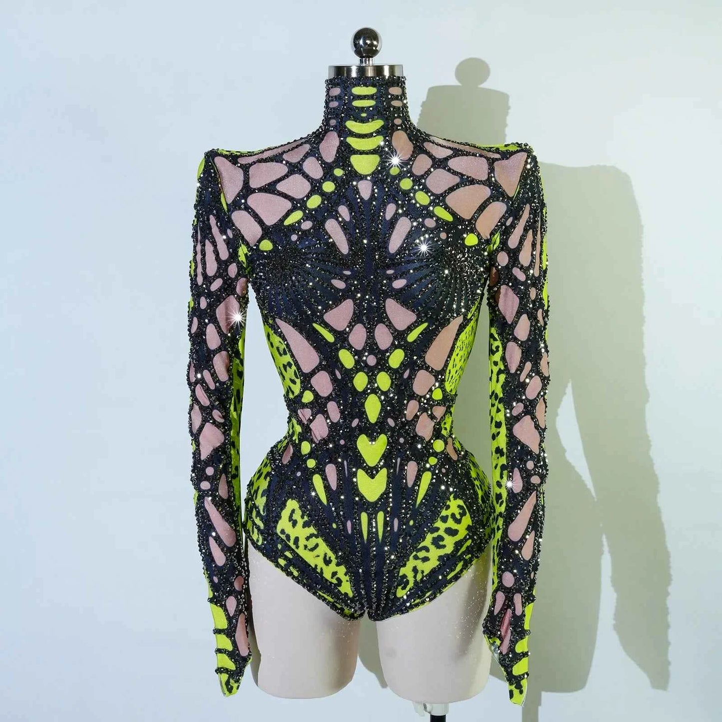 Sexy Stage Sparkly Rhinestones Bodysuit Green Dance Costume Party Bar Show Performance drag queen Outfit Cosplay Halloween pole