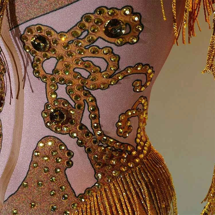 Custom rhinestones bodysuit tassels women Celebrate stage Team pole dance club party fashion leotard clothing