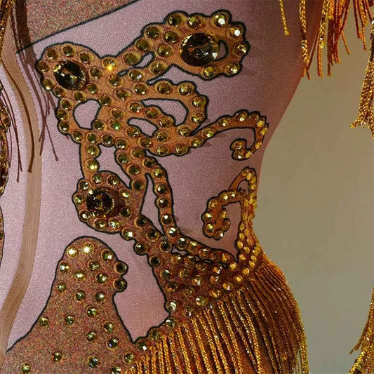 Custom rhinestones bodysuit tassels women Celebrate stage Team pole dance club party fashion leotard clothing