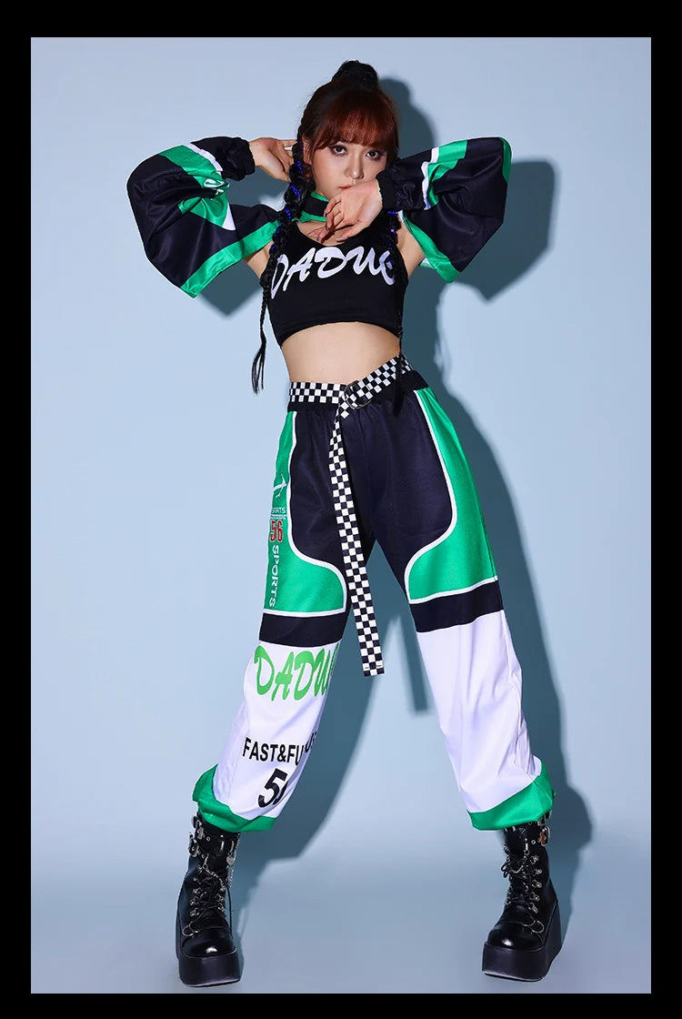 Green K-POP Jazz Dance Costume Set for Women