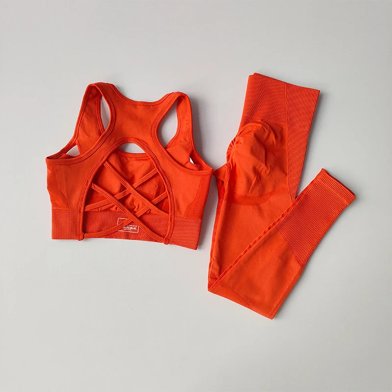 2PCS Sports Bra Women's Set Professional Fitness Tank Top Bra Shockproof Running Leggings Yoga Suit Beautiful Back Bra Clothing SS69