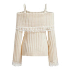 Pretty Cute Outfits Harajuku Cosplay Sweater Kawaii Lace Trim Off Shoulder Pullovers Y2K Aesthetic Vintage Long Sleeve Jumpers SS69