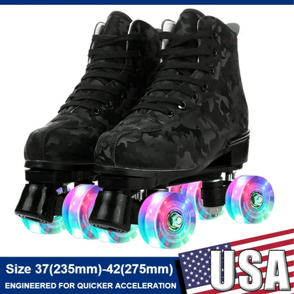 Double-Row Roller Skates Beginner Women Men Outdoor Skating 4 Wheels Skate Shoes Size 37 38 39 40 41-45 Flashing Quad Sneakers SS69