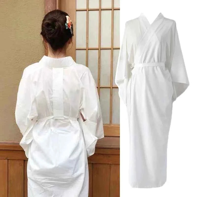 Japanese Kimono Juban Inner Gown Women Yukata White Long Bath Robe Adult Intimate Kimono Inner Wear Lining With Belt Cosplay