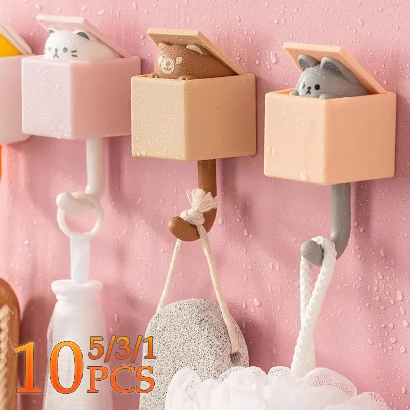 Self-Adhesive Cat Wall Hooks, Cute Animal Decorative Hanger
