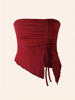 Spring and Summer New Drawstring Red Valentine's Day Party Ins Style Young Slit Asymmetrical Slim Off-Shoulder One-Shoulder Sexy Women's Top Wrapped Chest Vest SS69 10.69 Wine Red / XS