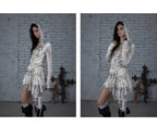NO ROMANCE Fairy Sexy Punk Printing Half Transparent Lace Patch Knitted Long Sleeve Hooded Dresses Rock Gothic Design Vestidos SS69