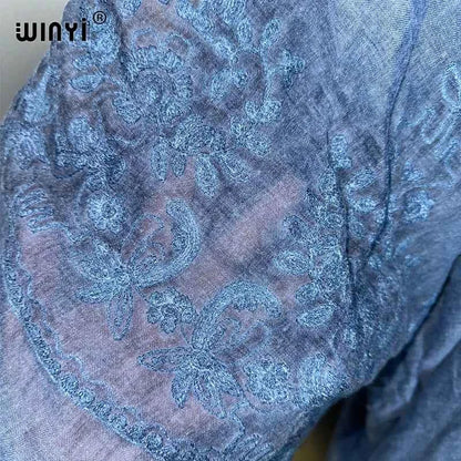 WINYI kimono Hand-dyed embroidered cardigan beachwear evening dress abaya dubai luxury cover-ups beach outfits women maxi coat