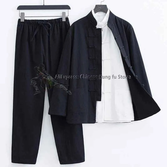 3 Pieces Cotton Linen Kung fu Wing Chun Suit Tai Chi Uniform Martial arts Wushu Jacket and Pants Tang Clothes