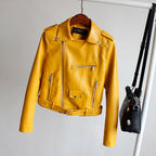 Women's PU Leather Motorcycle Jacket - Slim Fit, Turn-Down Collar