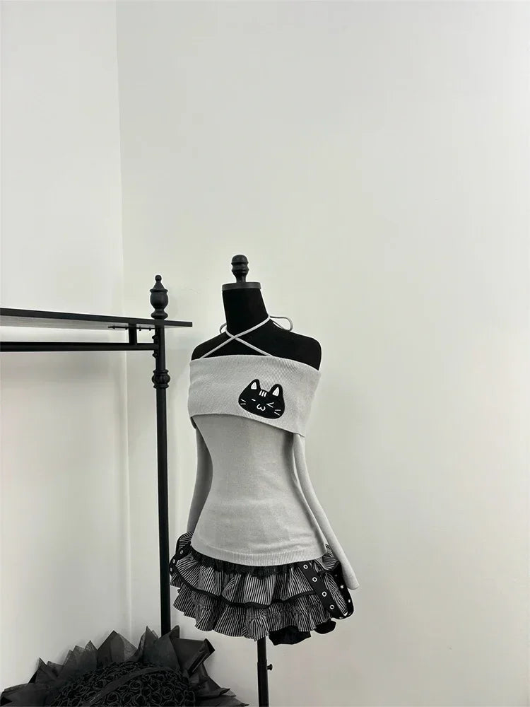 Japanese Sweet Y2k Elegant 2 Piece Set Woman Long Sleeve Chic Blouse+ Mini Ruffle Skirt Female Korea Style Rave Birthday Outfits SS69