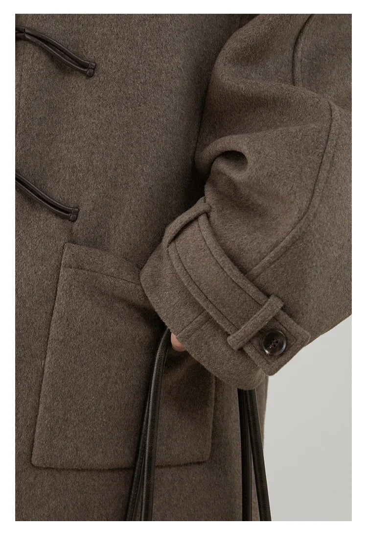 CHIC VEN Women's Wool Blend Turtleneck Long Coat with Button Detail