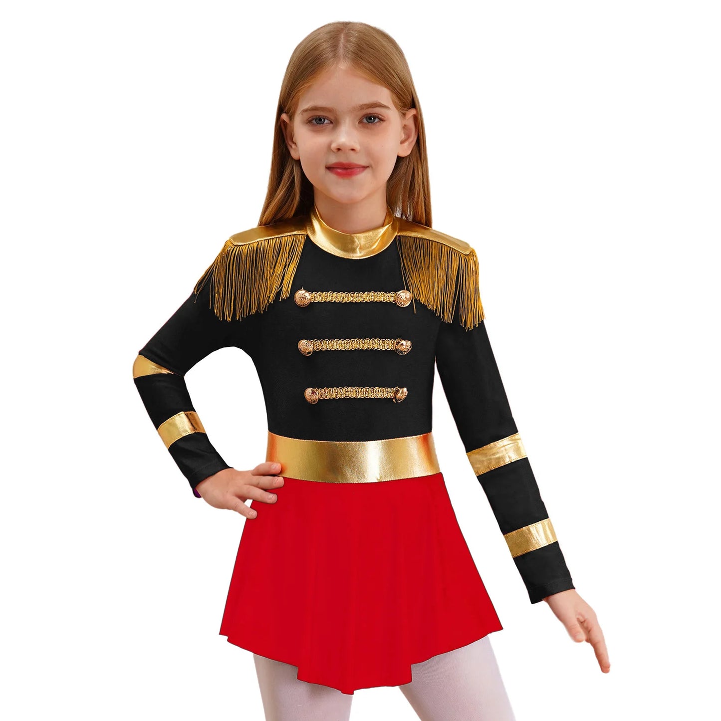 inlzdz Women's Circus Ringmaster Costume Sequin Tassel Leotard Dress