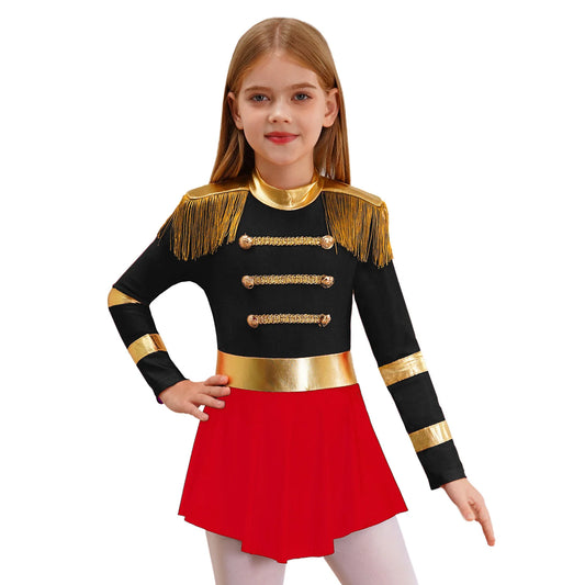 inlzdz Women's Circus Ringmaster Costume Sequin Tassel Leotard Dress