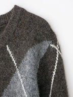 HH 2026 Spring Sweater For Women Elegant Fashion Diamond Plaid Knitted Pullover Sweater Loose Oversized High Street Lady Tops