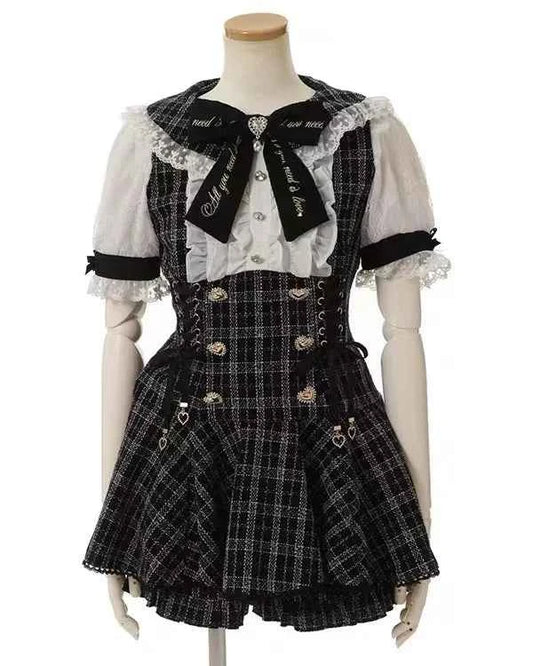 Japanese Mine Mass-Produced Short-Sleeve Shirt Dress Shorts Set Women Sweet Liz Doll Collar Bow Shirt Dress Two-Piece Suit