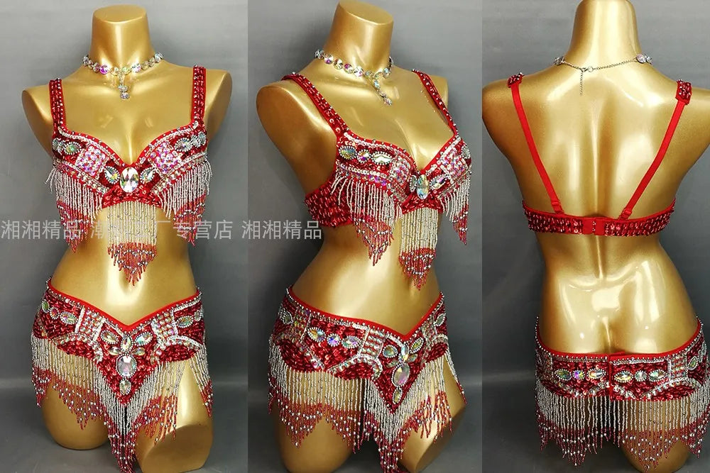 Sexy Girl Belly Dance Costume Wear Bar+Belt 2pc Set 10 Colors Ladies Bellydancing Costumes Bellydance Clothes