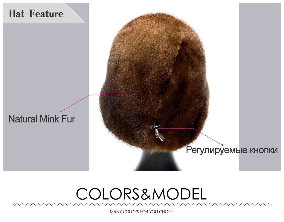 Women's Real Mink Fur Bucket Hat - Warm Winter Dome Cap