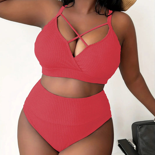 Plus Size Swimsuit Women Big Breast Bikini Set 2024 Sexy Two Pieces Bikinis High Waisted Swimwear Brazilian Bathing Suit SS69 13.69 Watermelon Red / XL / United States