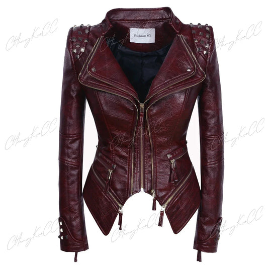 Punk Rivet Short Denim Slim Jackets Women Wash Long Sleeve Vintage Casual Studs Jean Outerwear Motorcycle Denim Coat Large Size SS69