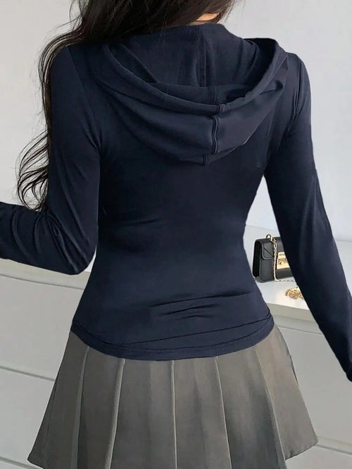Fashion Women's Zip Up Crop Hooded Sweatshirt Jacket Y2K Spicy Girls Long Sleeve Slimming Sport T-shirts Women Solid Pocket Coat
