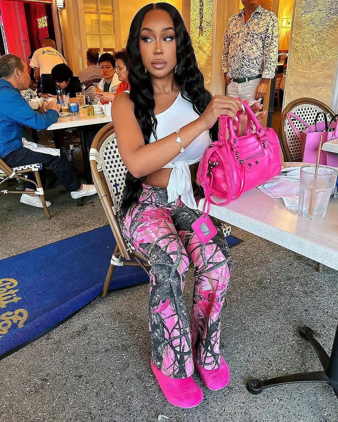 FAGADOER Y2k Fashion Pink Camouflage Print Pants Women Button High Waist Flare Pants Female INS New Autumn Streetwear Bottoms SS69