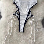 Women Hotsweet Sexy Drawstring Lace Up Design Halter Playsuits Fashion Transparent Bodysuits Slim Hollow Out Summer Rompers  New