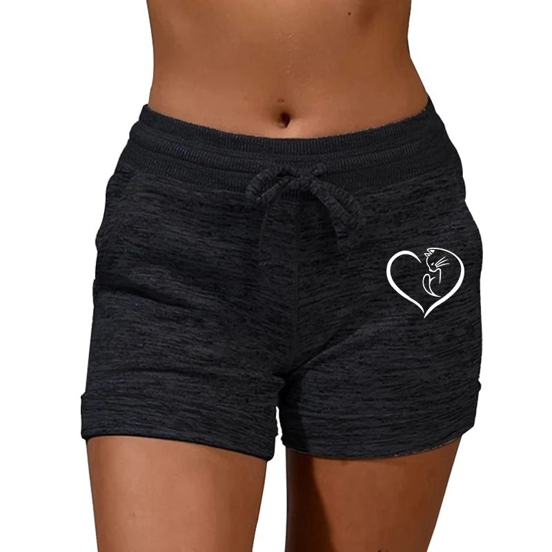 Summer Women's Shorts Printing Elastic High Waist Casual Sport Fitness Running Oversize Female Sweatpants SS69 12.69 Black / 4XL