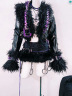 Gothic Rivet Faux Leather Jacket - Short Distressed Style