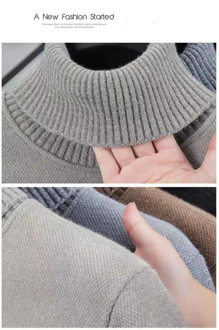 High end brand velvet sweater men's new fashion designer exquisite pony embroidery winter thick warm high neck knitted pullover